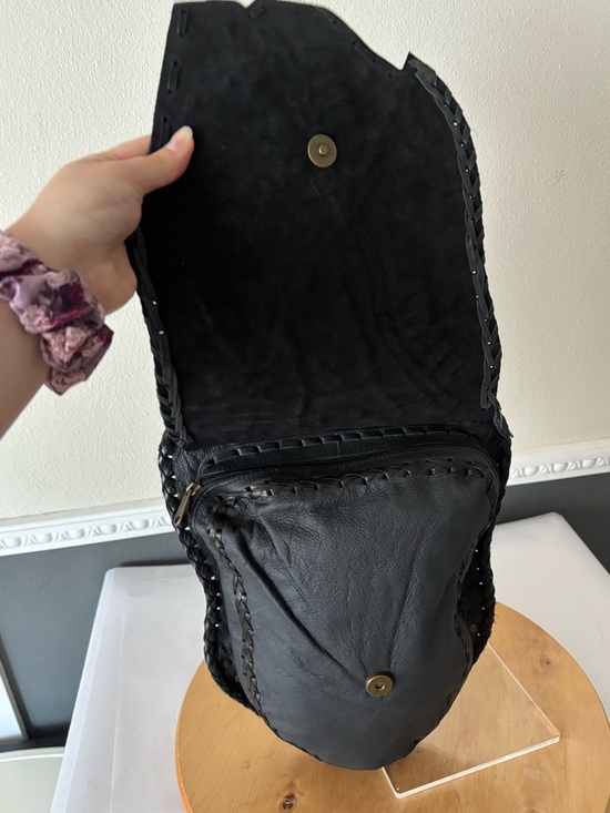 Steampunk Black Leather Zippered Studded Handmade Backpack main image 5